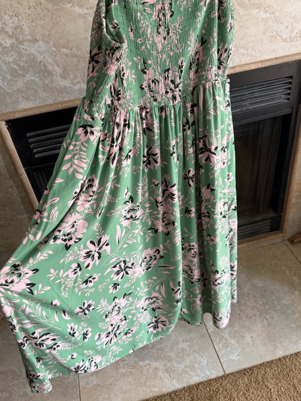 torrid Green Floral Midi Dress with Smocked Bodice and Ruffle Straps - Picture 9 of 10